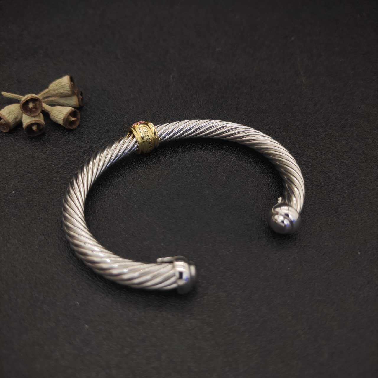 David Yurman Silver Cable Bracelet with Pink Gemstone